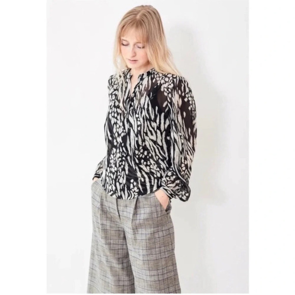Veronica Beard Ashlynn Silk Blouse Sheer 2 Black and Bone Button Down - Picture 4 of 16